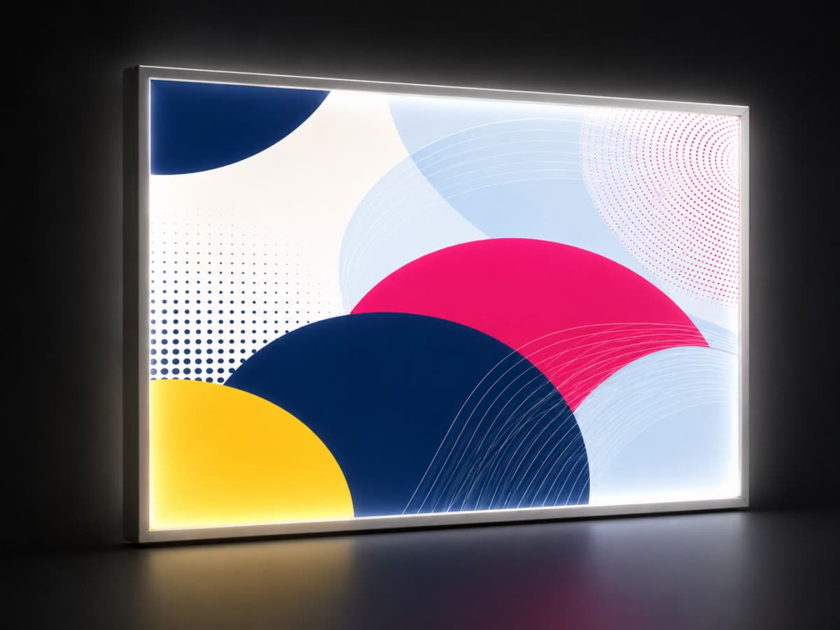 Podświetlany kaseton z kolorową grafiką geometryczną